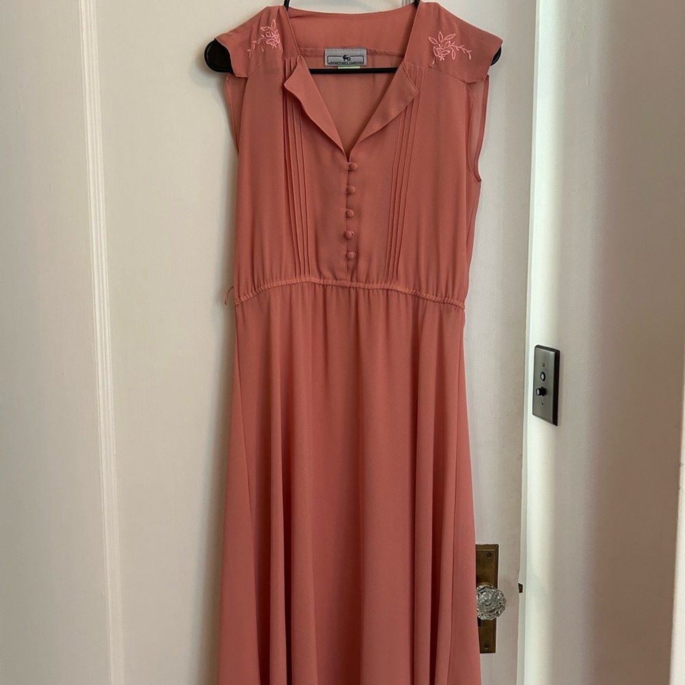 Pink & Vintage Crepe MIDI Dress with Embroidery